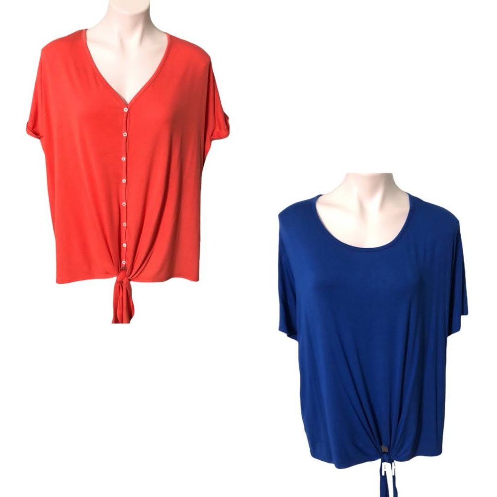 2 Solid Color Tie Front Shirts-Sz 3X